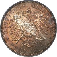 reverse of 5 Mark - Albert I (1891 - 1902) coin with KM# 1246 from German States. Inscription: * DEUTSCHES REICH 1902 * FÜNF MARK