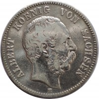 obverse of 2 Mark - Albert (1876 - 1888) coin with KM# 1238 from German States. Inscription: ALBERT KOENIG VON SACHSEN E