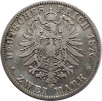 reverse of 2 Mark - Albert (1876 - 1888) coin with KM# 1238 from German States. Inscription: . DEUTSCHES REICH 1876 . ZWEI MARK