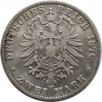 German States coin 2 Mark - Albert (1876 - 1888) reverse reverse of 2 Mark - Albert (1876 - 1888) coin with KM# 1238 from German States. Inscription: . DEUTSCHES REICH 1876 . ZWEI MARK