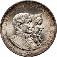 obverse of 2 Vereinsthaler - Johann - Golden Wedding Anniversary (1872) coin with KM# 1231 from German States. Inscription: IOHANN KOENIG AMALIE KOENIGIN V. SACHSEN