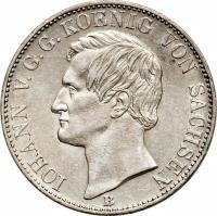 German States coin 1 Vereinsthaler - Johann (1861 - 1867) obverse obverse of 1 Vereinsthaler - Johann (1861 - 1867) coin with KM# 1212 from German States. Inscription: IOHANN V.G.G. KOENIG VON SACHSEN B