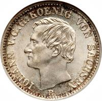 obverse of 1/6 Vereinsthaler - Johann (1860 - 1872) coin with KM# 1205 from German States. Inscription: IOHANN V. G. G. KOENIG VON SACHSEN F