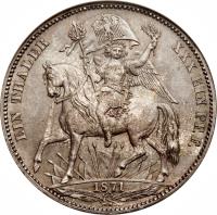 reverse of 1 Vereinsthaler - Johann - Victory Over France - Siegestaler (1871) coin with KM# 1230 from German States. Inscription: EIN THALER XXX EIN PF.F. 1871