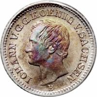 obverse of 1 Neugroschen / 10 Pfennige - Johann (1867 - 1873) coin with KM# 1221 from German States. Inscription: IOHANN V.G.G. KOENIG V. SACHSEN