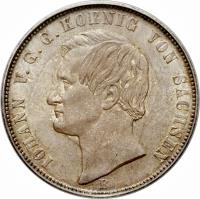 obverse of 1 Vereinsthaler - Johann (1861 - 1871) coin with KM# 1214 from German States. Inscription: IOHANN v.G.G. KOENIG VON SACHSEN