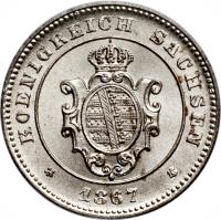 obverse of 1 Neugroschen / 10 Pfennige - Johann (1863 - 1867) coin with KM# 1219 from German States. Inscription: KOENIGREICH SACHSEN * 1867 *