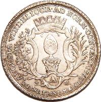 German States coin 1 Conventionsthaler - Franz I (1765) reverse reverse of 1 Conventionsthaler - Franz I (1765) coin with KM# 184 from German States. Inscription: AUGUSTA VINDELICOR · AD NORM · CONVENT · 1765 F. A H. X · EINE FEINE MARCK