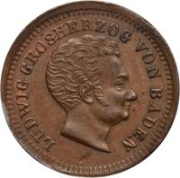 obverse of 1 Kreuzer - Ludwig I (1827 - 1830) coin with KM# 189 from German States. Inscription: LUDWIG GROSCHERZOG VON BADEN