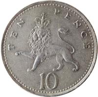 United Kingdom coin 10 Pence - Elizabeth II - 3'rd Portrait (1992 - 1997) reverse reverse of 10 Pence - Elizabeth II - 3'rd Portrait (1992 - 1997) coin with KM# 938b from United Kingdom. Inscription: TEN PENCE 10