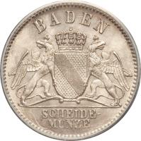 obverse of 3 Kreuzer - Friedrich I (1866 - 1871) coin with KM# 246 from German States. Inscription: BADEN SCHEIDE- MÜNZE