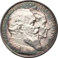 German States coin 2 Mark - Friedrich I - Golden Wedding (1906) obverse obverse of 2 Mark - Friedrich I - Golden Wedding (1906) coin with KM# 276 from German States. Inscription: FRIEDRICH UND LUISE VON BADEN · 1856 · 1906 ·