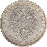 German States coin 5 Mark - Friedrich I (1875 - 1888) reverse reverse of 5 Mark - Friedrich I (1875 - 1888) coin with KM# 263 from German States. Inscription: DEUTSCHES REICH 1876 * FÜNF MARK *
