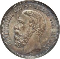 German States coin 2 Mark - Friedrich I (1892 - 1902) obverse obverse of 2 Mark - Friedrich I (1892 - 1902) coin with KM# 269 from German States. Inscription: FRIEDRICH GROSHERZOG VON BADEN G