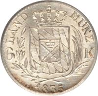 reverse of 6 Kreuzer - Ludwig I (1830 - 1835) coin with KM# 748 from German States. Inscription: LAND MUNZ 6 K 1830