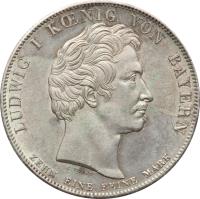German States coin 1 Conventionsthaler - Ludwig I - Blessing of Heaven (1828) obverse obverse of 1 Conventionsthaler - Ludwig I - Blessing of Heaven (1828) coin with KM# 734 from German States. Inscription: LUDWIG I KOENIG VON BAYERN ZEHN EINE FEINE MARK