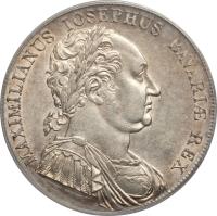 German States coin 1 Conventionsthaler - Maximilian Joseph - Bavarian Constitution (1818) obverse obverse of 1 Conventionsthaler - Maximilian Joseph - Bavarian Constitution (1818) coin with KM# 708 from German States. Inscription: MAXIMILIANUS IOSEPHUS BAVARIAE REX