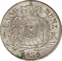 reverse of 1 Kreuzer - Ludwig I (1830 - 1852) coin with KM# 746 from German States. Inscription: LAND MÜNZ 1 K 1835