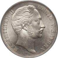 German States coin 2 Gulden - Maximilian II - Madonna Column (1855) obverse obverse of 2 Gulden - Maximilian II - Madonna Column (1855) coin with KM# 848 from German States. Inscription: MAXIMILIAN II KŒNIG V. BAYERN C.VOIGT