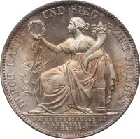 reverse of 1 Vereinsthaler - Ludwig II - Victory Over France - Siegestaler (1871) coin with KM# 889 from German States. Inscription: DURCH KAMPF UND SIEG ZUM FRIEDEN VOIGT FRIEDENSSCHLUSS ZU FRANKFURT A.M. 10 MAI 1871