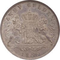 German States coin 2 Gulden - Maximilian II (1848 - 1856) reverse reverse of 2 Gulden - Maximilian II (1848 - 1856) coin with KM# 828 from German States. Inscription: ZWEY GULDEN 1856