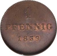 reverse of 1 Pfennig - Ludwig I / Maximillian II (1839 - 1856) coin with KM# 797 from German States. Inscription: 1 PFENNIG 1839