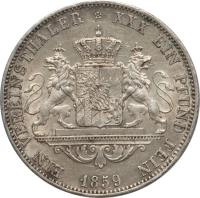 reverse of 1 Vereinsthaler - Maximilian II (1857 - 1864) coin with KM# 852 from German States. Inscription: EIN VEREINSTHALER XXX EIN PFUND FEIN 1859