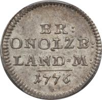 German States coin 2 1/2 Kreuzer - Alexander (1767 - 1779) reverse reverse of 2 1/2 Kreuzer - Alexander (1767 - 1779) coin with KM# 277 from German States. Inscription: BR:ONOLZB:LAND M. 1778