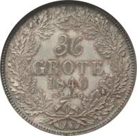 German States coin 36 Grote (1840 - 1859) reverse reverse of 36 Grote (1840 - 1859) coin with KM# 233 from German States. Inscription: 36 GROTE 1840 15 L.14 G.