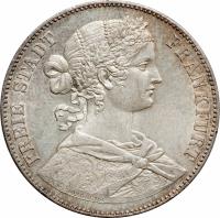 German States coin 1 Vereinsthaler (1859 - 1860) obverse obverse of 1 Vereinsthaler (1859 - 1860) coin with KM# 360 from German States. Inscription: FREIE STADT FRANKFURT