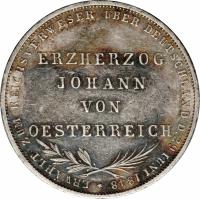 German States coin 2 Gulden - Archduke Johann - Archduke Johann of Austria Elected as Vicar (1848) reverse reverse of 2 Gulden - Archduke Johann - Archduke Johann of Austria Elected as Vicar (1848) coin with KM# 338 from German States. Inscription: ERZHERZOG JOHANN VON OESTERREICH * ERWÄHLT ZUM REICHSVERWESER ÜBER DEUTSCHLAND D.29 IUNI 1848