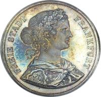 German States coin 2 Vereinsthaler (1860 - 1866) obverse obverse of 2 Vereinsthaler (1860 - 1866) coin with KM# 365 from German States. Inscription: FREIE STADT FRANKFURT