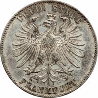 German States coin 1 Vereinsthaler - 100th Anniversary of Friedrich Schiller - Memorial Thaler (1859) obverse obverse of 1 Vereinsthaler - 100th Anniversary of Friedrich Schiller - Memorial Thaler (1859) coin with KM# 359 from German States. Inscription: FREIE STADT FRANKFURT