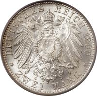 German States coin 2 Mark (1892 - 1914) reverse reverse of 2 Mark (1892 - 1914) coin with KM# 612 from German States. Inscription: DEUTSCHES REICH 1903 ZWEI MARK