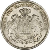 obverse of 2 Mark (1876 - 1888) coin with KM# 604 from German States. Inscription: FREIE UND HANSESTADT HAMBURG J