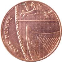reverse of 1 Penny - Elizabeth II - 4'th Portrait (2008 - 2015) coin with KM# 1107 from United Kingdom. Inscription: ONE PENNY