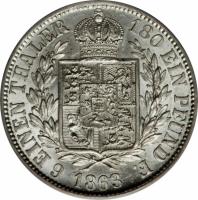 German States coin 1/6 Vereinsthaler - Georg V (1859 - 1866) reverse reverse of 1/6 Vereinsthaler - Georg V (1859 - 1866) coin with KM# 238 from German States. Inscription: 6 EINEN THALER 180 EIN PFUND F. 1860