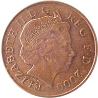 obverse of 2 Pence - Elizabeth II - 4'th Portrait (2008 - 2015) coin with KM# 1108 from United Kingdom. Inscription: ELIZABETH · II · D · G REG · F · D · 2008 IRB