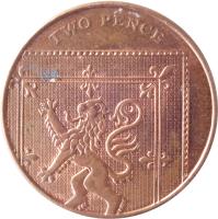 reverse of 2 Pence - Elizabeth II - 4'th Portrait (2008 - 2015) coin with KM# 1108 from United Kingdom. Inscription: TWO PENCE