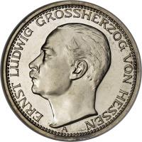 German States coin 3 Mark - Ernst Ludwig (1910) obverse obverse of 3 Mark - Ernst Ludwig (1910) coin with KM# 375 from German States.