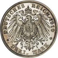 German States coin 3 Mark - Ernst Ludwig (1910) reverse reverse of 3 Mark - Ernst Ludwig (1910) coin with KM# 375 from German States.