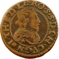 German States coin 1 Double Tournois - Johann Theodor - Type 1 (1633 - 1634) obverse obverse of 1 Double Tournois - Johann Theodor - Type 1 (1633 - 1634) coin with CGKL# 676 from German States.