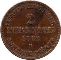 German States coin 2 Pfennige - Friedrich Franz II (1872) reverse reverse of 2 Pfennige - Friedrich Franz II (1872) coin with KM# 316 from German States. Inscription: monogram Franz II