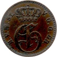 obverse of 3 Pfenninge - Georg (1855 - 1859) coin with KM# 90 from German States. Inscription: H.V.M.ST.V.G.G.GR. MONOGRAMME DE GEORGES