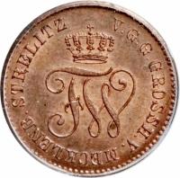 obverse of 1 Pfennig - Friedrich Wilhelm (1872) coin with KM# 101 from German States. Inscription: V.G.G. GROSSH. V. MECKLENB. STRELITZ