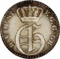German States coin 1/48 Thaler - Georg (1855 - 1859) obverse obverse of 1/48 Thaler - Georg (1855 - 1859) coin with KM# 91 from German States. Inscription: H.V.M.ST.V.G.G.GR.