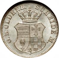 obverse of 1 Groschen - Nicolaus Friedrich Peter (1858 - 1869) coin with KM# 194 from German States. Inscription: G.H.OLDENB. SCHEIDE M.