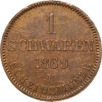 German States coin 1 Schwaren - Nicolaus Friedrich Peter (1858 - 1869) reverse reverse of 1 Schwaren - Nicolaus Friedrich Peter (1858 - 1869) coin with KM# 190 from German States.