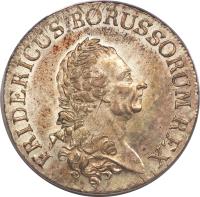 obverse of 1 Reichsthaler - Friedrich II (1775 - 1786) coin with KM# 332 from German States. Inscription: FRIDERICUS BORUSSORUM REX