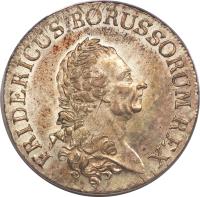 German States coin 1 Reichsthaler - Friedrich II (1775 - 1786) obverse obverse of 1 Reichsthaler - Friedrich II (1775 - 1786) coin with KM# 332 from German States. Inscription: FRIDERICUS BORUSSORUM REX